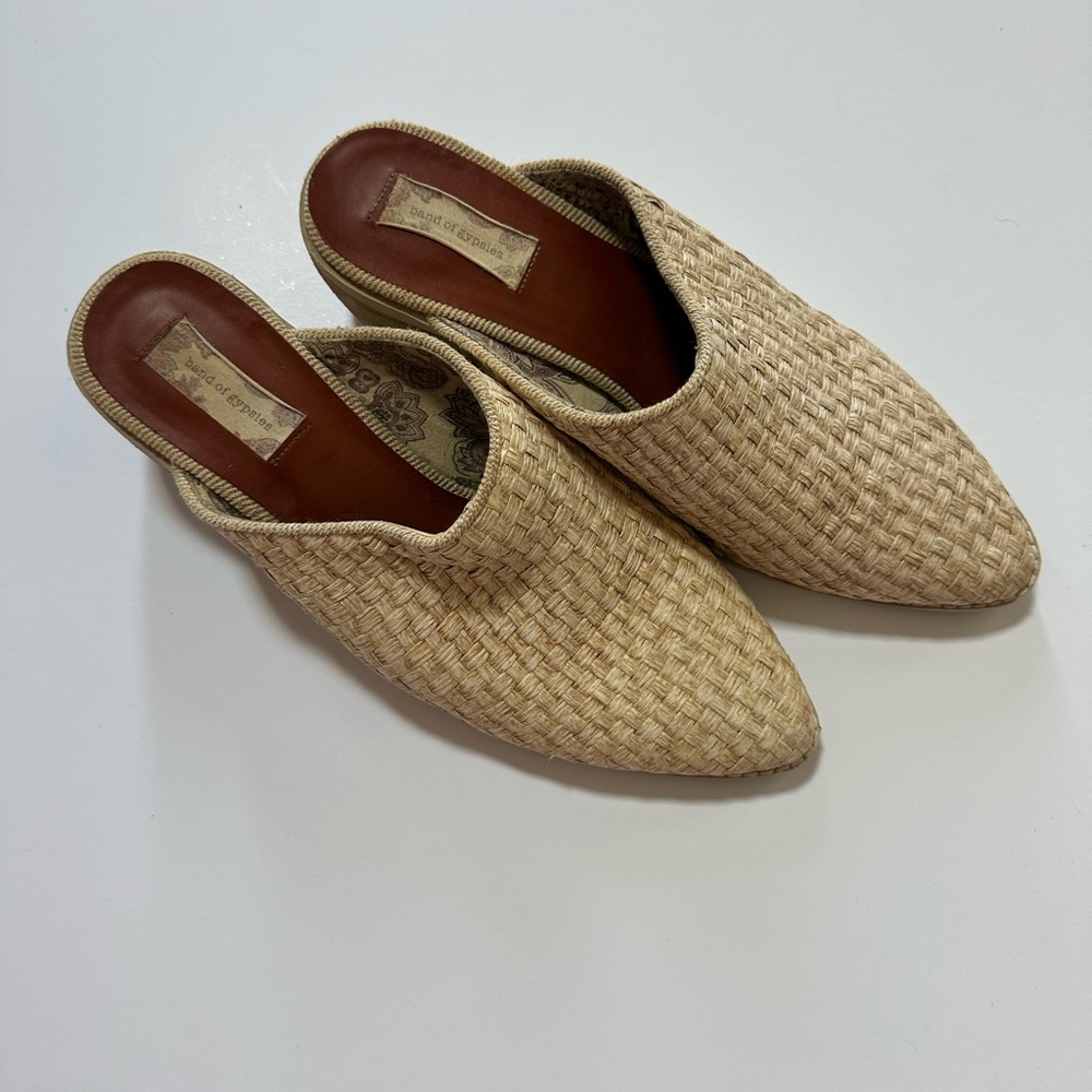 Band of Gypsies Tan Woven Slip-On Shoes Clogs Mules